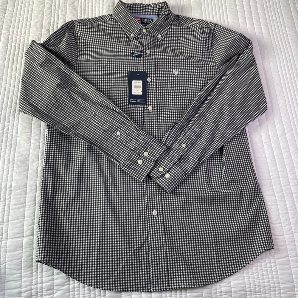 Chaps Mens Stretch Gingham Button Down Shirt American Black CM16LW900 Size M